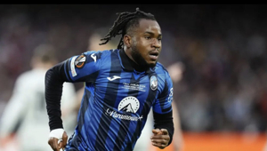 Ademola Lookman of Atalanta celebrates after scoring the second goal against Bayer Leverkusen in the Europa League final on May 22, 2024.