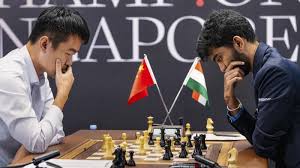 D. Gukesh during a match at the 2024 World Chess Championship against Ding Liren